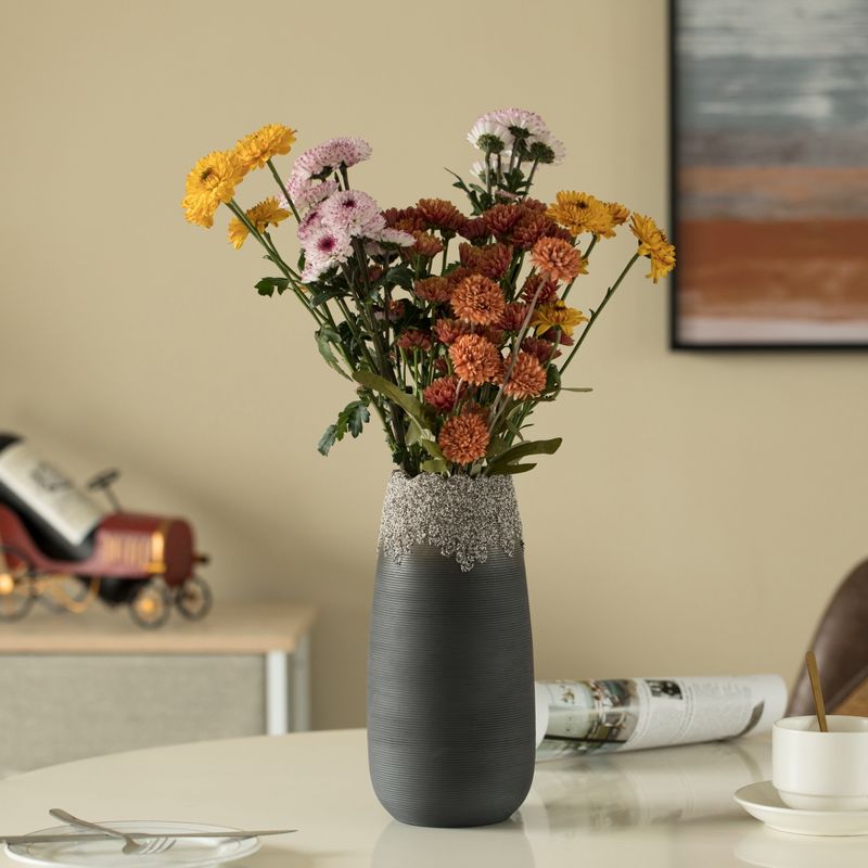 Modern Farmhouse Home Décor Accents; Boho Vases for Table Décor, Black Ceramic Table Vase with Dripping Crystal Look and Scalloped Opening Design, 2 of 6
