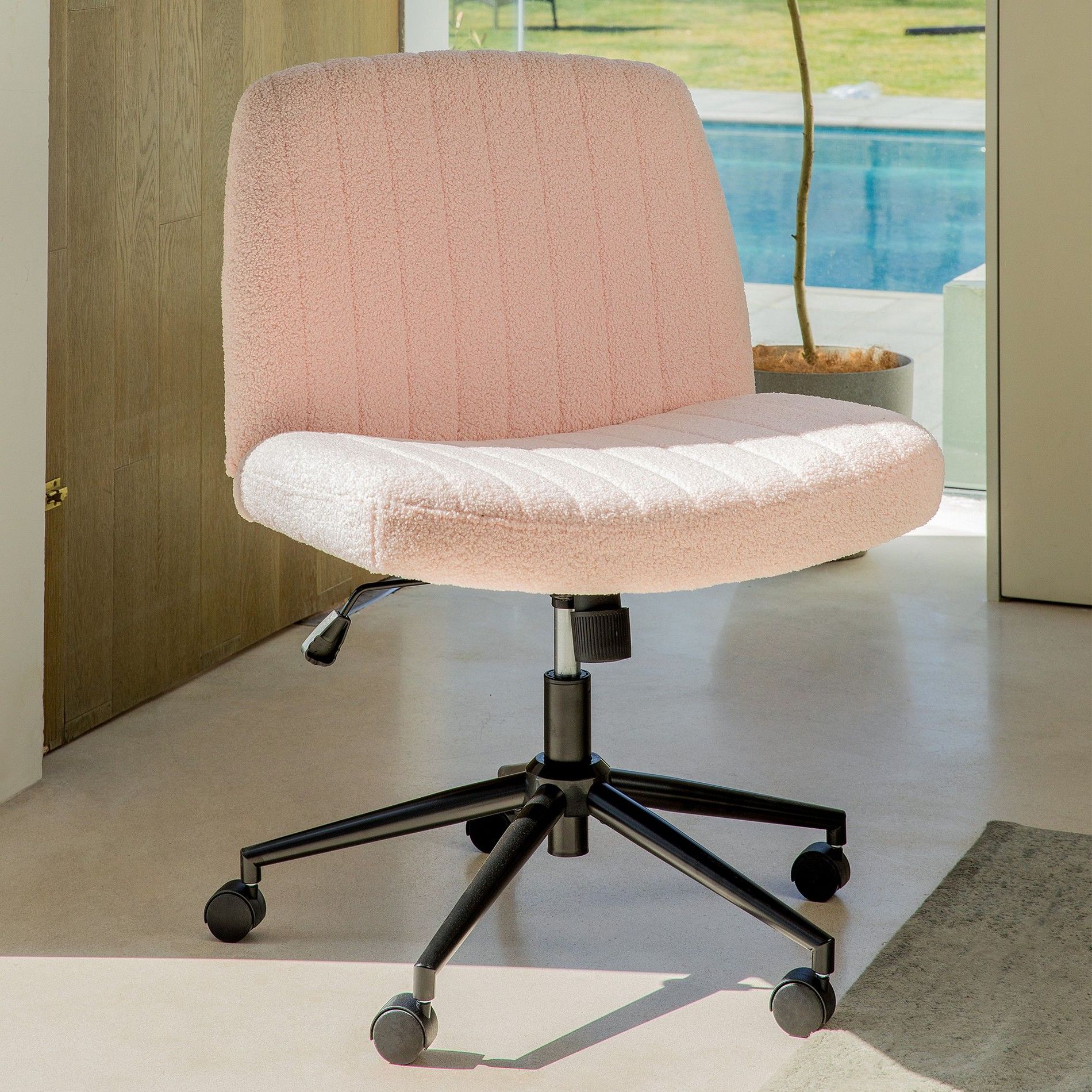 JIONJOY Criss Cross Armless Cross Legged Office Desk Chair, Adjustable Height 360°Swivel Wide Seat Ergonomic Chair for Home Office Vanity