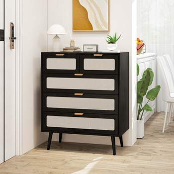 Arina 5-Drawer Accent Storage Cabinet, Woven Rattan Decorative Storage Cabinet for Living Room and Bedroom - The Pop Home