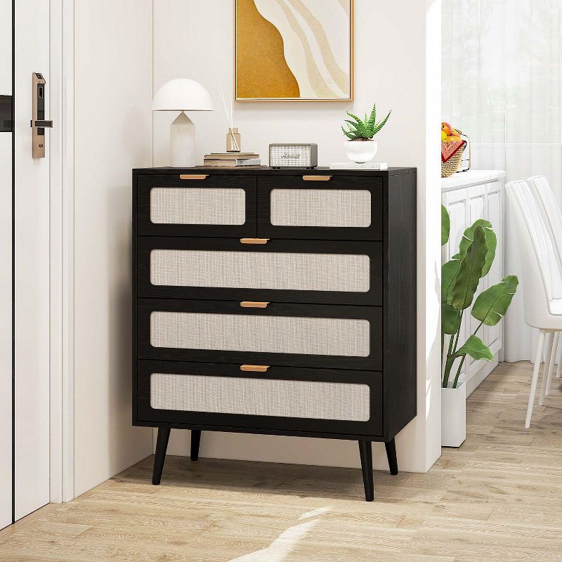 Arina 5-Drawer Accent Storage Cabinet, Woven Rattan Decorative Storage Cabinet for Living Room and Bedroom - The Pop Home, 1 of 9