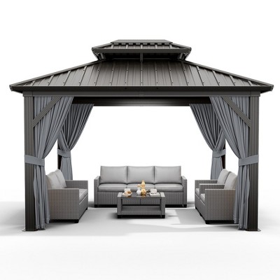 10 x 12 Feet  Outdoor Metal Double Roof Canopy Hard Top Gazebo
