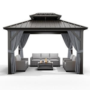 10 x 12 Feet  Outdoor Metal Double Roof Canopy Hard Top Gazebo - 1 of 4
