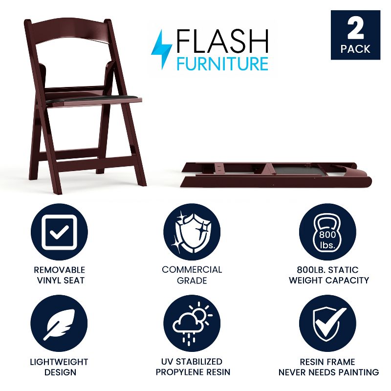 Flash Furniture Hercules Folding Chair - Resin– 2 Pack 800LB Weight Capacity Event Chair, 2 of 17