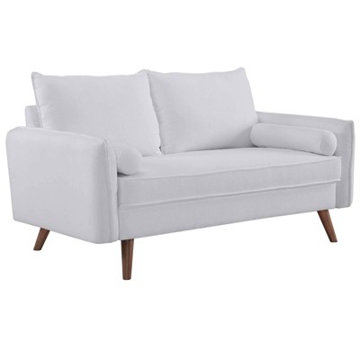 Revive White Tufted Fabric Loveseat with Wood Legs