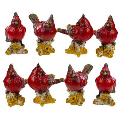 Set of 8 Red Resin Cardinal Bird Figurines on Branches