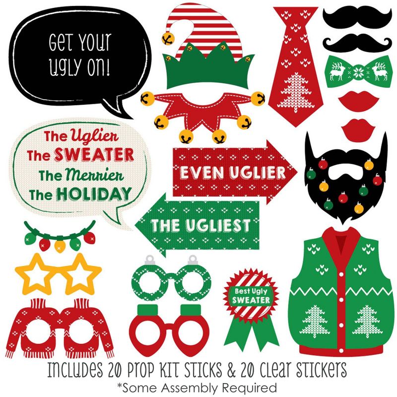 Big Dot of Happiness Ugly Sweater - Holiday and Christmas Party Photo Booth Props Kit - 20 Count, 4 of 10