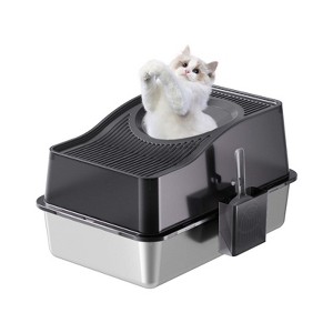Stainless Steel Cat Litter Box, Extra Large Boxes for Cats, Enclosed Removable Covered Litter Box, Odor Control Anti-Leakage Top Entry Cat Toilet - 1 of 4