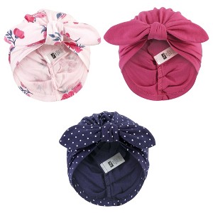 Hudson Baby Infant Girl Turban Cotton Headwraps, Pink Navy Floral, One Size - 1 of 4