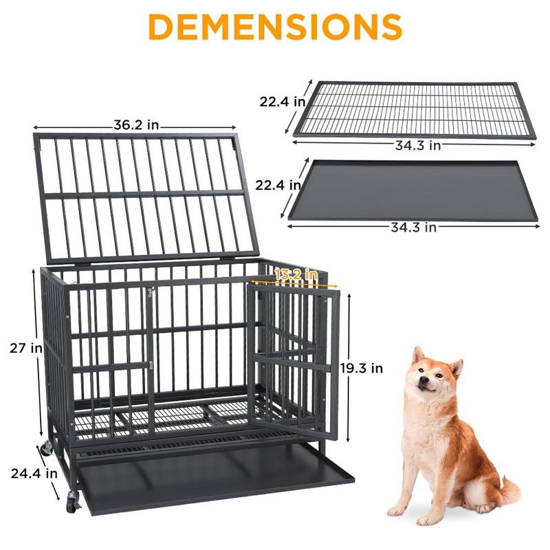 Dog Crates for Large Dogs,36IN Heavy Duty Dog Crate,Large Dog Kennel with Double Door and Removable Tray Design, 3 of 8