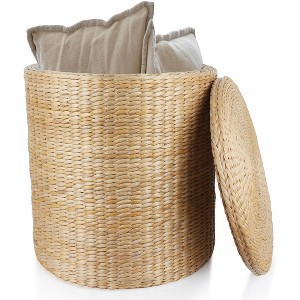 SUGIFT 16" Round Storage Ottoman with Lid - Natural, Handwoven Footstool for Living Room, Bedroom, Bathroom, Home Office - 1 of 4