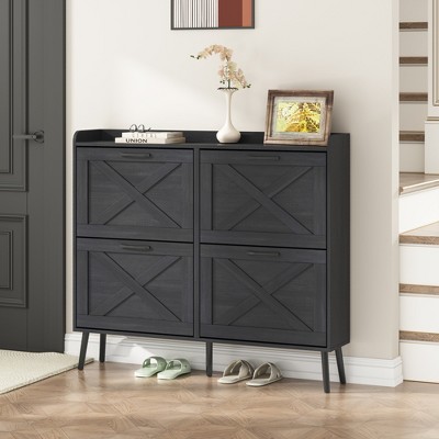 Large Shoe Storage Cabinet with 4 Flip Drawers