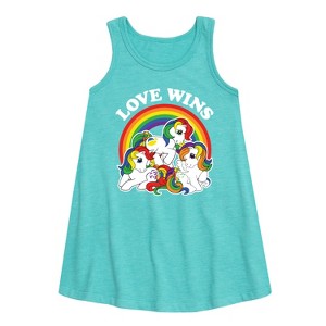 Girls' - My Little Pony - Rainbow Love Wins Graphic Sleeveless Aline Dress - 1 of 2