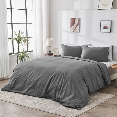 DOZ 100% GOTS Organic Percale Duvet Cover Set, Crisp Cool, Long Staple, Breathable, Durable, 8 Loops