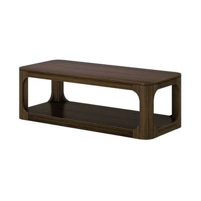 Walnut Rectangular Wood Coffee Table with Storage Shelf, 54 Inch
