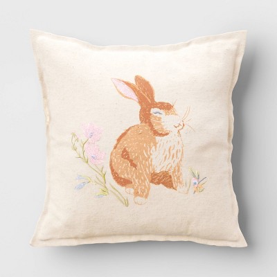 Printed Bunny Easter Square Throw Pillow with Zipper Ivory - Threshold™
