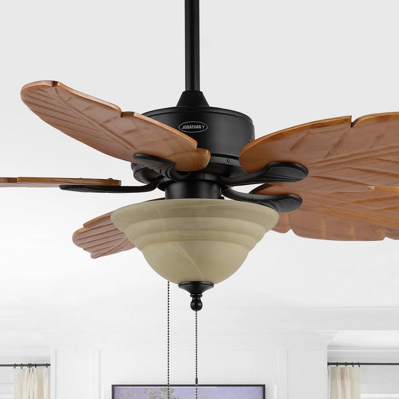 52" 3-Light Poinciana Coastal Iron/Wood Palm Leaf LED Ceiling Fan with Pull Chain - JONATHAN Y, 5 of 14