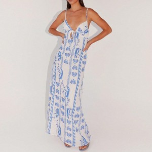 Clotth Women's Long Dress Sleeveless Spaghetti Strap Maxi Dress V Neck Tie Slightly transparent dress Cami Dress Backless Party Wedding Dress - 1 of 4