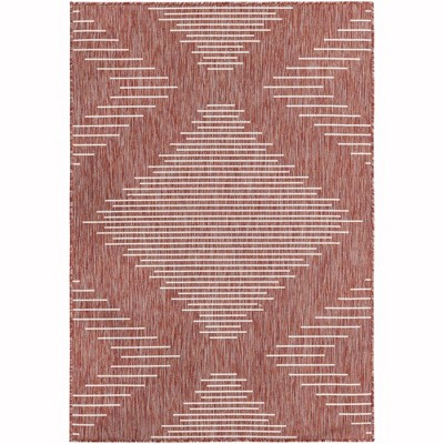 Rust Red and Ivory Rectangular Outdoor Synthetic Area Rug 4' x 6'