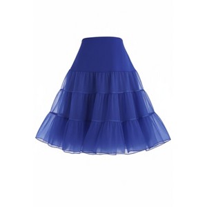 Malco Modes Tea-Length Petticoat Skirt – Fluffy Vintage 50s Crinoline Underskirt for Dresses, Costumes & Halloween Costume- Light Blue - 1 of 4