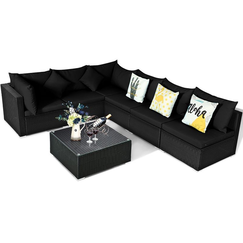Costway 7PCS Patio Rattan Sofa Set Sectional Conversation Furniture Set Garden Black, 4 of 11