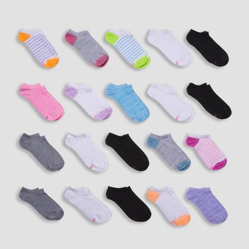 Hanes Girls' 20pk Super No Show Socks - Colors May Vary : Target