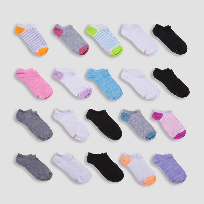Hanes Girls' 20pk Super No Show Socks - Colors May Vary, 1 of 8