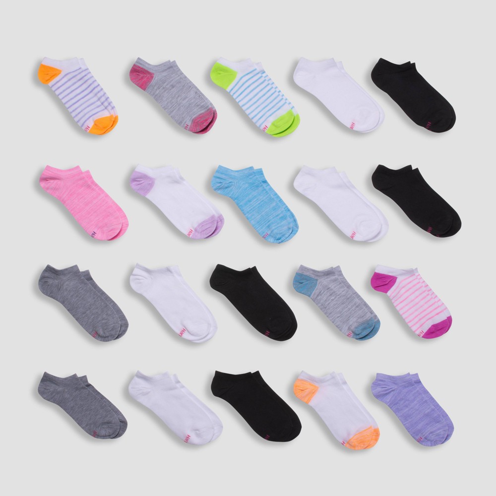 Size M Hanes Girls' 20pk Super No Show Athletic Socks - Colors May Vary  One Color 10 1/2-4 