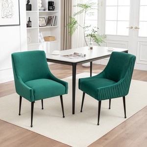 SEYNAR Modern Glam Velvet Black Metal Legs Dining Chair or Vanity Chair Set of 2 with Rear Handle - 1 of 4
