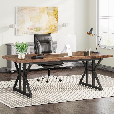 Tribesigns 71-Inch Brown and Black Particle Board Executive Desk