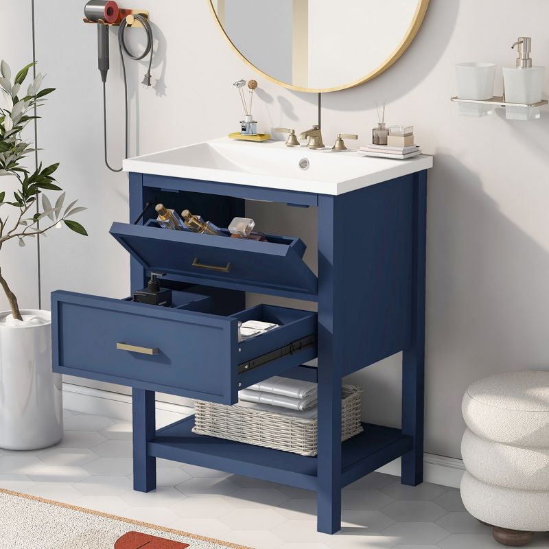24" Bathroom Vanity with Top Sink and 2 Drawers, Blue - ModernLuxe, 2 of 13
