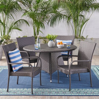 Grant 5pc Wicker Dining Set - Gray - Christopher Knight Home