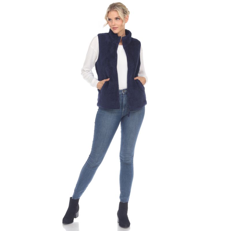 Women's Zip up High Pile Fleece Vest -White Mark, 4 of 6