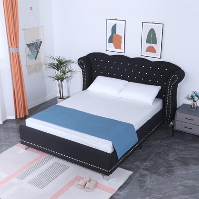 Lugang Upholstered Wingback Bed