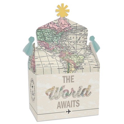 Big Dot of Happiness World Awaits - Treat Box Party Favors - Travel Themed Party Goodie Gable Boxes - Set of 12