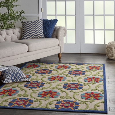 Bright Blooms Multicolor Floral 4' x 6' Reversible Outdoor Rug
