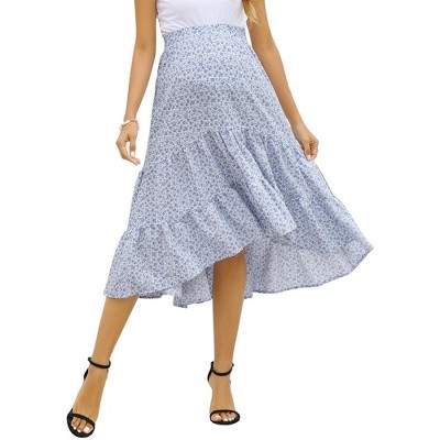 Women's High Waist Floral Print Pleated Maxi Skirt