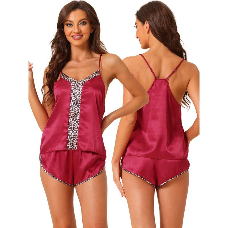 cheibear Women's Satin Sliky Sleeveless Cami Back Sleepwear with Shorts Lounge Pajamas Set, 1 of 6