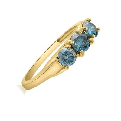 Pompeii3 1 Ct Blue Diamond 3-Stone Engagement Anniversary Ring Lab Created in White or Gold
