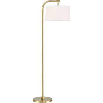 360 Lighting Modern Art Deco Arc Floor Lamp 64" Tall Warm Gold Metal White Fabric Drum Shade for Living Room Reading Family Bedroom Office House Home