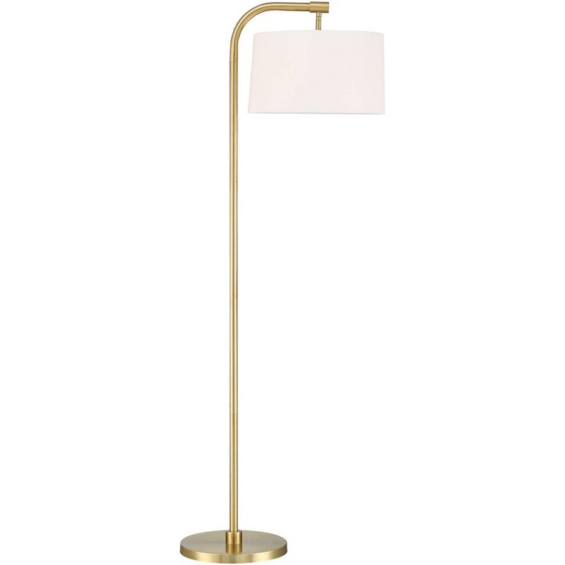 360 Lighting Modern Art Deco Arc Floor Lamp 64" Tall Warm Gold Metal White Fabric Drum Shade for Living Room Reading Family Bedroom Office House Home, 1 of 10