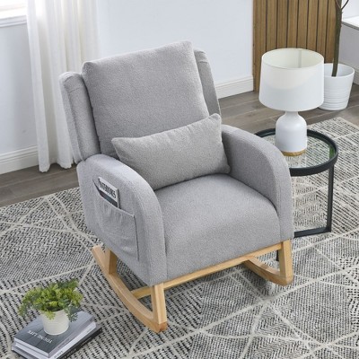 Grungis 27.5" Wide High Back Rocking Chair,Accent Chair with Lumbar Pillow and 2 Side Pockets,Teddy Accent Chair for Reading Room,Office