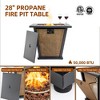 BAOURE 28" Brown Square Propane Fire Pit Table, 50,000 BTU Outdoor Steel & Textilene Fire Table with Convertible Lid and Protective Rain Cover - 4 of 4