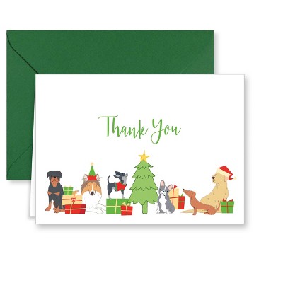 Paper Frenzy Christmas Dog and Puppy Holiday Thank You Note Cards and Green Envelopes - 25 pack