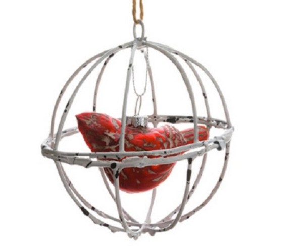 Allstate 4" Country Cabin Weathered Cardinal in Wood Like Ball Cage Christmas Ornament - Red/White