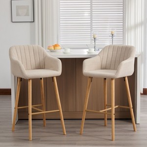 ORRD Modern Bar Stools Set of 2 with Back & Footrest, Linen Fabric Upholstered Counter Stools with Solid Wood Legs for Kitchen Island, Home Bar - 1 of 4