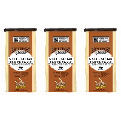 Best of the West All Natural Oak Hard Lump Charcoal for Outdoor Barbecue Grill Cooking, 15.4 Pound Bag (3 Pack)