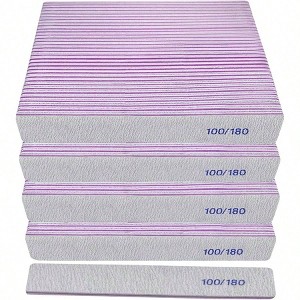 100/180 Grit Nail File 100 Pack, Emery Board for Acrylic Natural Nails, Double Sided Reusable Washable Manicure Square Gray - 1 of 4