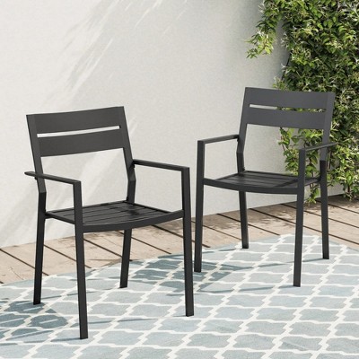 MOEPISY Set of 2 Metal Outdoor Stacking Dining Armchair Black