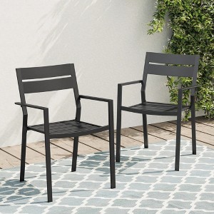 MOEPISY Set of 2 Metal Outdoor Stacking Dining Armchair Black - 1 of 4
