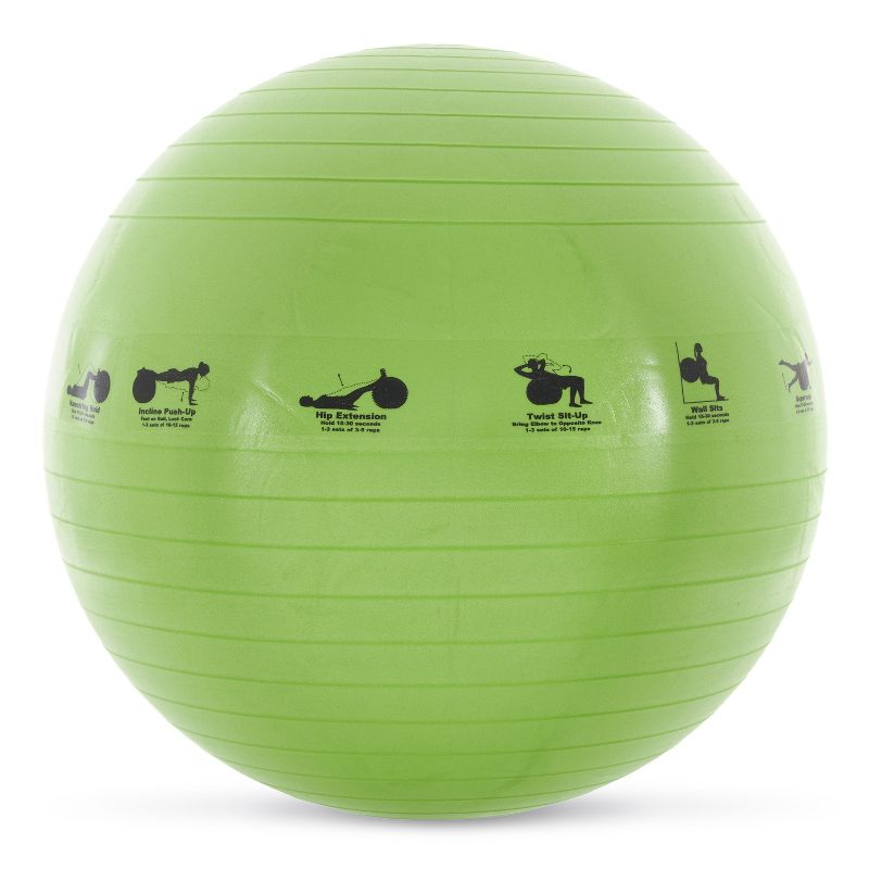 Prism Fitness 23" Smart Self-Guided Stability Exercise Ball w/13 Exercises Printed for Yoga, Pilates, Office Ball Chair and More, Green, 5 of 7